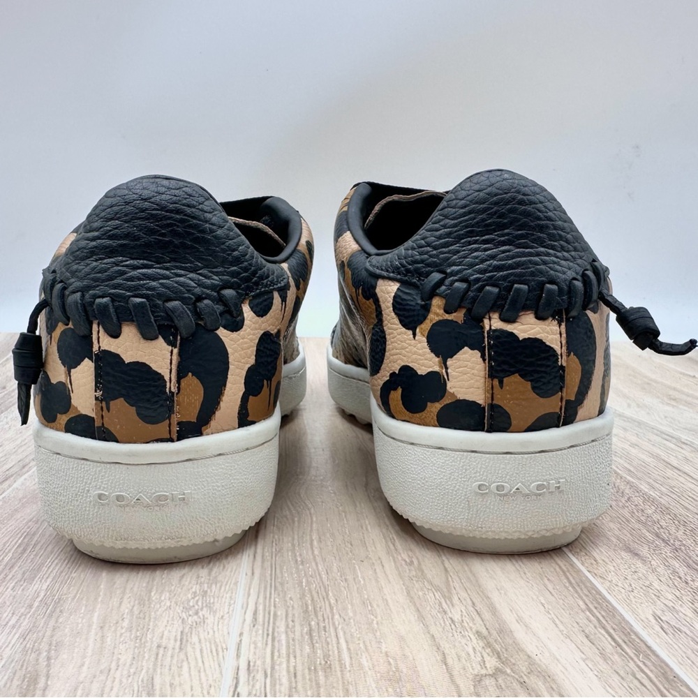 COACH Pebble Leather Wild Beast Print Black Lace Up Low Top Sneakers 8.5 B - Picture 6 of 16